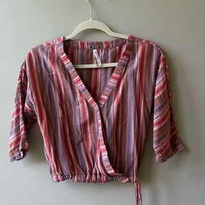 Girl Krazy Pink and Red Cropped Wrap Blouse